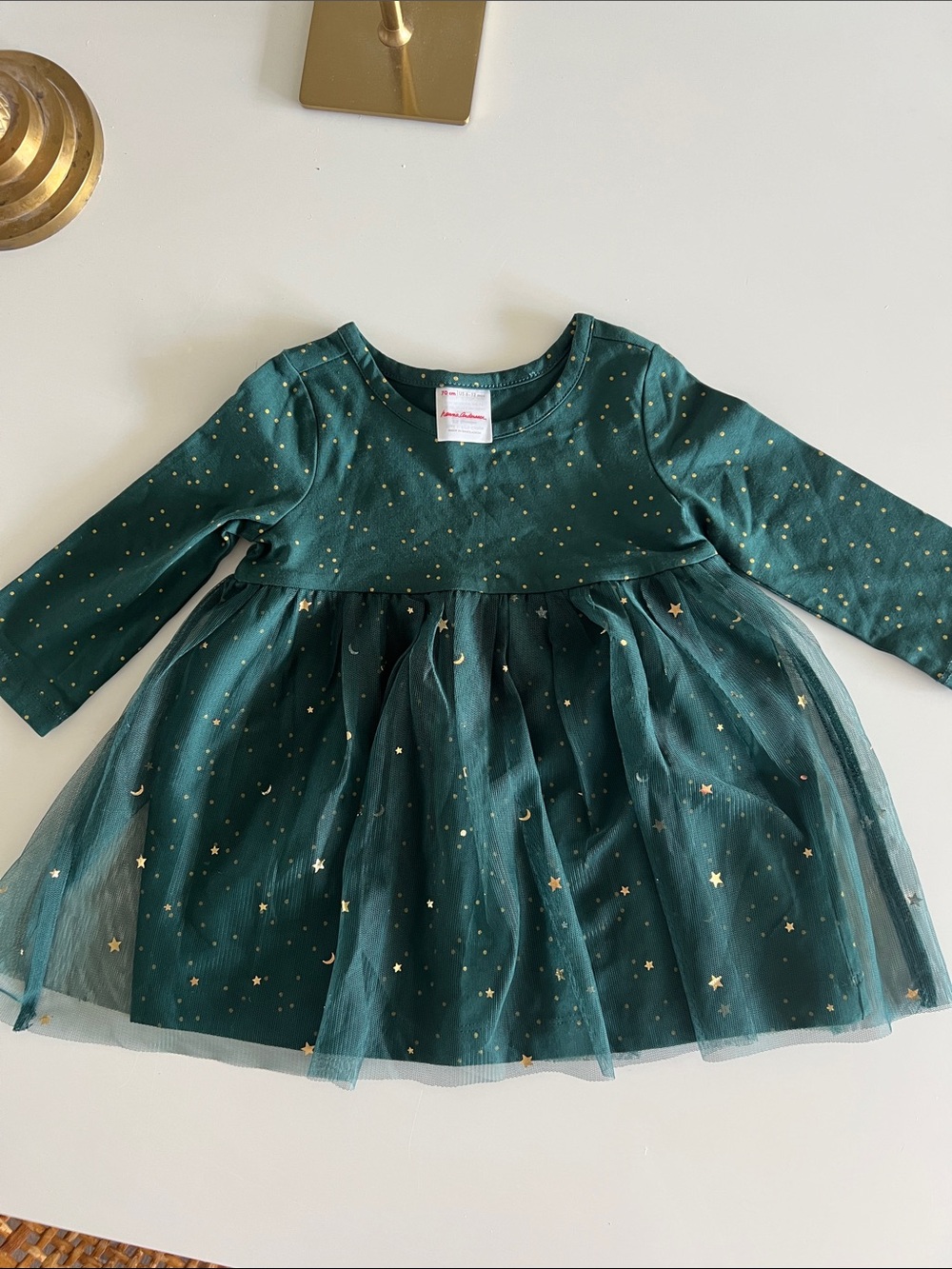 Hanna Andersson Teal Green Star & Moon Tulle Dress